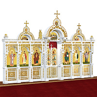 Иконостас "Романовский" одноярусный белый с золотом (поталь), 704х457х47 см