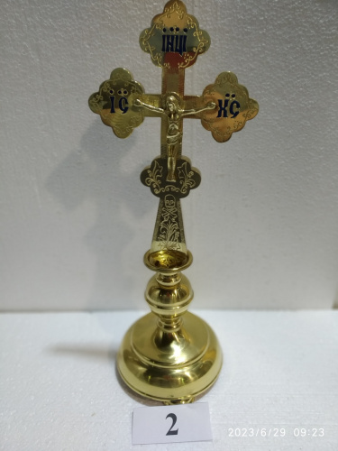 Крест настольный латунный с подставкой, эмаль, 15х41 см, У-0647 фото 9