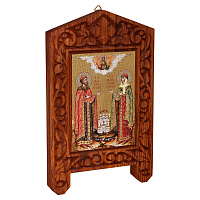 Икона благоверных князей Петра и Февронии Муромских на резной доске "Суздальская", холст с золочением