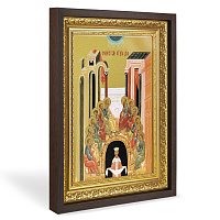 Икона Сошествия Святого Духа, в широком багете, цвет "темный дуб", на холсте, с золочением