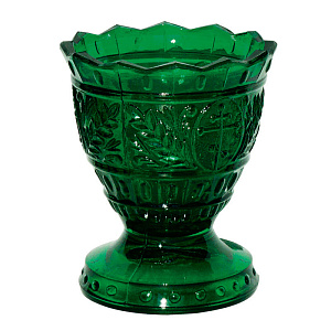 Лампада стеклянная "Лилия", зеленая узорчатая, на ножке, высота 8,5 см, диаметр 7,2 см (для дома)