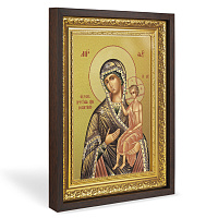 Икона Божией Матери "Воспитание", в широком багете, цвет "темный дуб", на холсте, с золочением