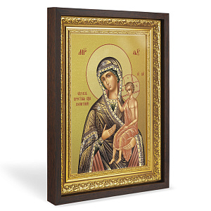 Икона Божией Матери "Воспитание", в широком багете, цвет "темный дуб", на холсте, с золочением (33,5х42,2 см (под икону А4))