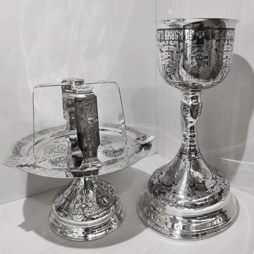 Евхаристический набор из 4 предметов №3, серебряный, гравировка, оксидирование фото 6