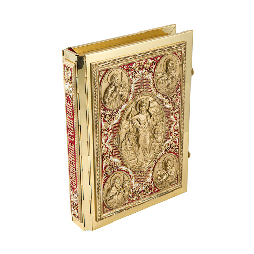 Евангелие напрестольное красное, полный оклад "под золото", 24х31 см фото 8 Евангелие напрестольное красное, полный оклад "под золото", 24х31 см фото 8