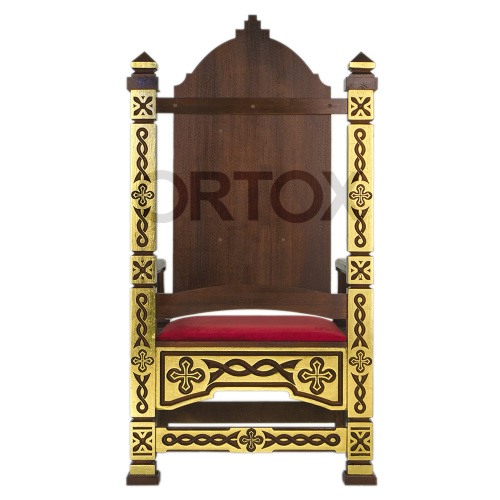 Архиерейский трон "Вятский" резной, темный с золотом, 78х72х150 см фото 2