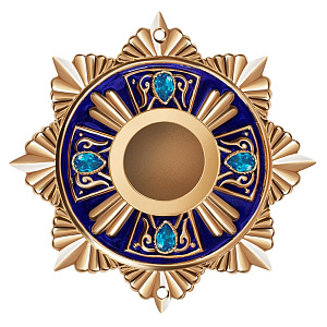 Мощевик накладной из ювелирного сплава в позолоте с синей эмалью и фианитами, Ø 63/16 мм (внутренний Ø 1,6 см)