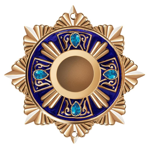 Мощевик накладной из ювелирного сплава в позолоте с синей эмалью и фианитами, Ø 63/16 мм Мощевик накладной из ювелирного сплава в позолоте с синей эмалью и фианитами, Ø 63/16 мм