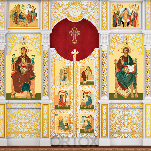 Иконостас "Владимирский" пятиярусный, белый с золотом (патина), 690х860х45 см фото 5