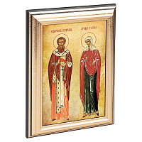 Икона священномученика Киприана и мученицы Иустины Антиохийских в пластиковой рамке, 13х1,5х18 см