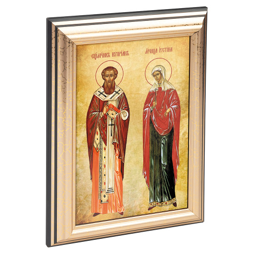 Икона священномученика Киприана и мученицы Иустины Антиохийских в пластиковой рамке, 13х1,5х18 см Икона священномученика Киприана и мученицы Иустины Антиохийских в пластиковой рамке, 13х1,5х18 см