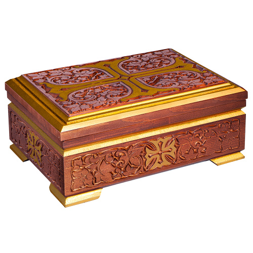 Ковчег для мощей "Суздальский", цвет "кипарис" с золотом (поталь), резной, 30х20 см фото 9