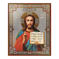 Икона Спасителя "Вседержитель", бумага, УФ-лак, 17х21 см