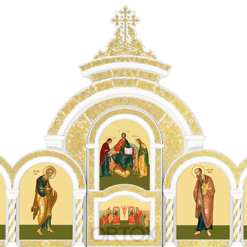 Иконостас "Владимирский" трехъярусный белый с золотом (поталь), 690х620х40 см фото 8