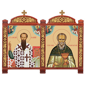 Киот настенный "Суздальский", цвет "кипарис" с золотом (поталь), два модуля (без рамки)