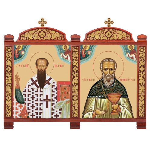 Киот настенный "Суздальский", цвет "кипарис" с золотом (поталь), два модуля фото 2