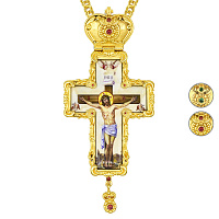 Крест наперсный из ювелирного сплава в позолоте с цепью, фианиты, 6х14 см