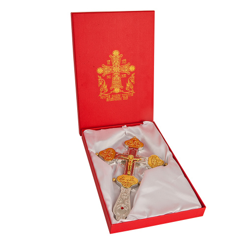 Крест напрестольный / требный, цинковый сплав, гравировка, камни, 19,5х31 см фото 9