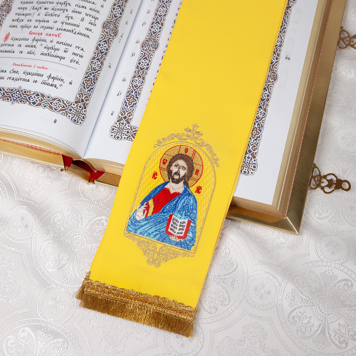 Закладка для Евангелия с иконой Спасителя желтая, 160х14,5 см фото 4