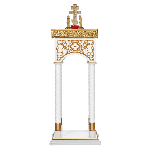 Панихидный стол песковой "Суздальский" белый с золотом (патина), колонны, резьба, 40х40х100 см фото 2