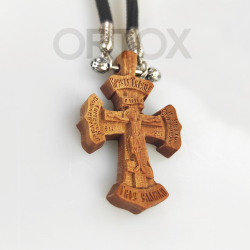 Деревянный нательный крестик «Солнце Правды» с распятием и молитвой Кресту, цвет темный, высота 4,9 см фото 17