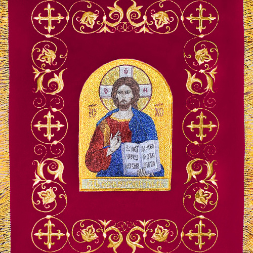 Хоругви вышитые бордовые с отделкой "под золото", 50х145 см, комплект фото 3