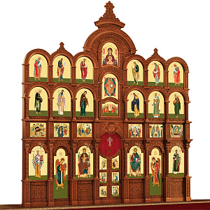 Иконостас деревянный резной "Владимирский" четырехъярусный, цвет "кипарис", 690х730х45 см (ясень)