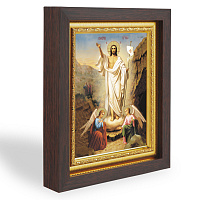 Икона Воскресения Христова, в узком багете, цвет "темный дуб", на холсте, с золочением, №2