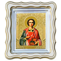 Икона великомученика и целителя Пантелеимона, 25х28 см, фигурная багетная рамка