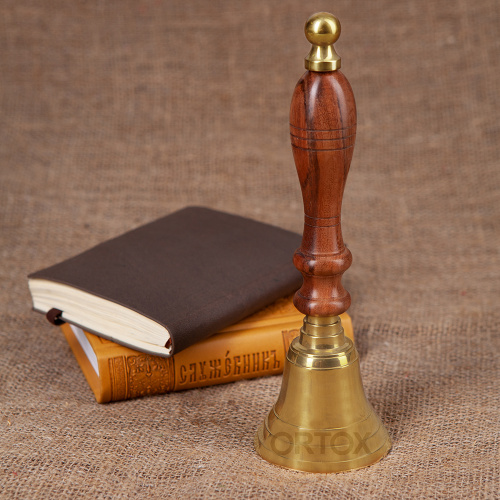 Колокольчик латунный с деревянной ручкой, 7,5х22 см фото 3