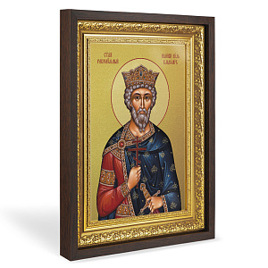 Икона равноапостольного великого князя Владимира, в широком багете, цвет "темный дуб", на холсте, с золочением №2 (33,5х42,2 см (под икону А4))