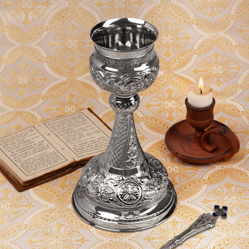 Потир № 19 на 0,5 л, латунь, нержавеющая сталь, никелирование, 17х32 см фото 3