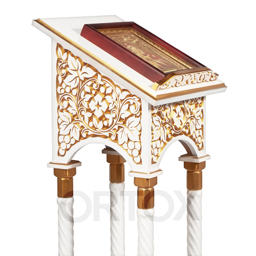 Аналой боковой "Суздальский" белый с золотом (патина), колонны, резьба, 46х46х135 см фото 8