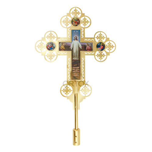 Запрестольные крест и икона с ликами Спасителя и Божией Матери "Владимирская", комплект, латунь фото 5