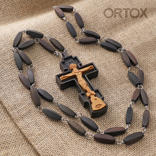Крест наперсный деревянный резной, с цепью, 5,5х10,5 см фото 4
