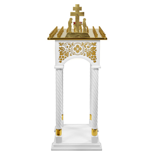 Панихидный стол на 36-50 свечей "Суздальский" белый с золотом (поталь), колонны, резьба, 46х46х100 см фото 13