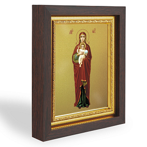 Икона Божией Матери "Валаамская", в узком багете, цвет "темный дуб", на холсте, с золочением (14,3х17,4 см (под икону А7))