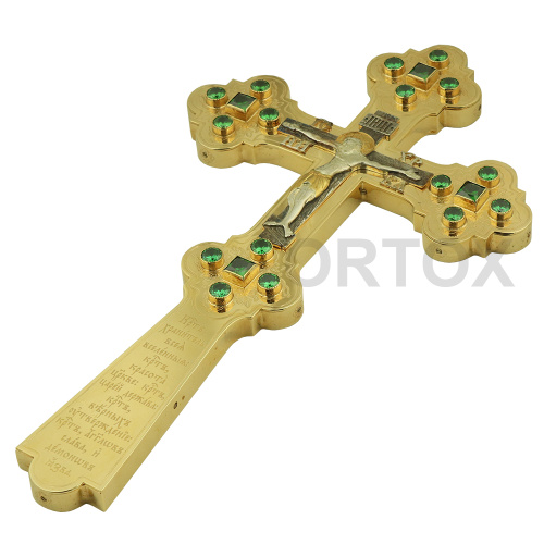 Крест напрестольный латунный в позолоте, фианиты, 17,5х31 см фото 8