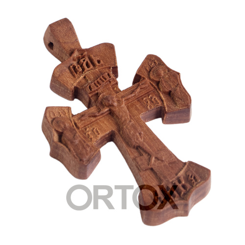 Деревянный нательный крестик «Предстояние» с распятием и Предстоящими, цвет темный, высота 5,9 см фото 10