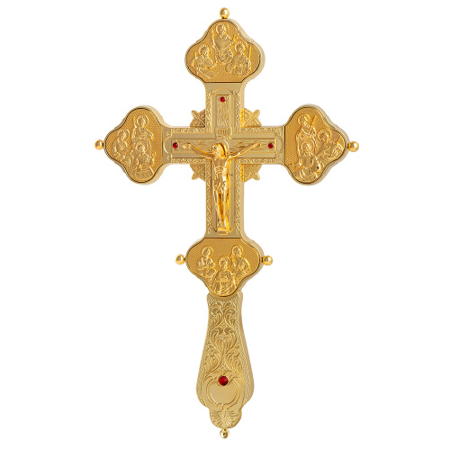 Крест напрестольный, гравировка, камни, цвет "под золото", 19,5х31 см, У-1340