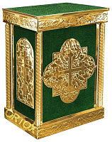 Подставка церковная "Синайская" с колоннами, чеканка, зеленая ткань, 70х50х93 см