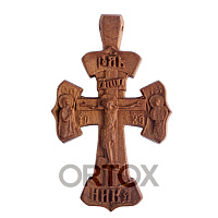 Деревянный нательный крестик «Предстояние» с распятием и Предстоящими, цвет темный, высота 5,9 см