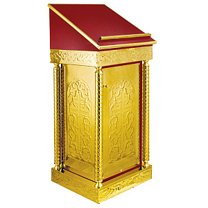 Аналой боковой "Иерусалимский", чеканка, 50х50х120 см (с дверкой, красная ткань)
