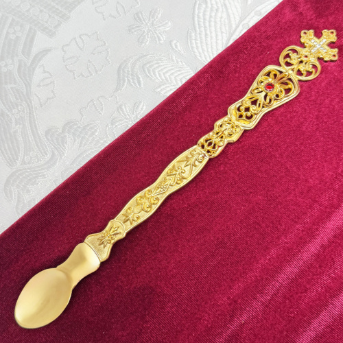 Лжица из ювелирного сплава в позолоте с фианитами, длина 24,5 см фото 3