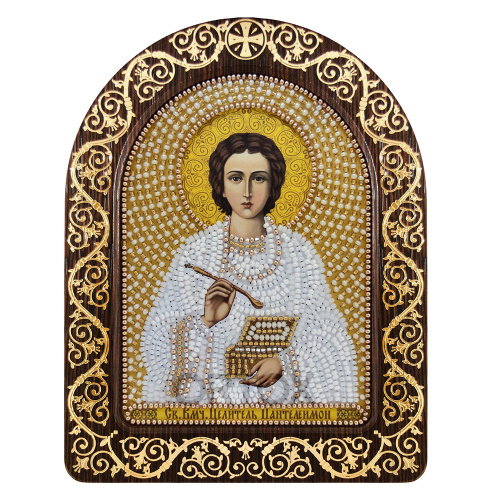 Набор для вышивания бисером "Икона великомученика и целителя Пантелеимона", 13,5х17 см, с фигурной рамкой