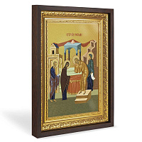 Икона Сретения Господня, в широком багете, цвет "темный дуб", на холсте, с золочением