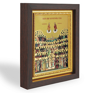 Икона Собора Санкт-Петербургских святых, в узком багете, цвет "темный дуб", на холсте, с золочением (14,3х17,4 см (под икону А7))