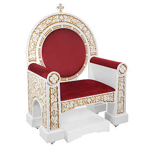 Архиерейский трон "Владимирский" белый с золотом (патина), 104х70х149 см (красная ткань)