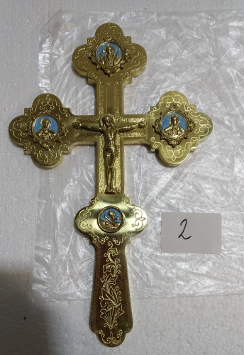 Крест напрестольный латунный с ликами, эмаль, 20х31 см, У-0630 фото 5
