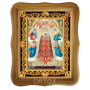 Икона Божией Матери "Прибавление ума", 22х27 см, фигурная багетная рамка (темный киот)